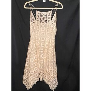 Free People just like honey Lace Crochet Mini Dress Cream Beige Size 4
